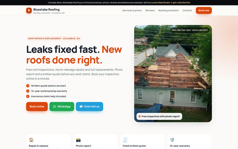 Bluestake Roofing · US concept demo